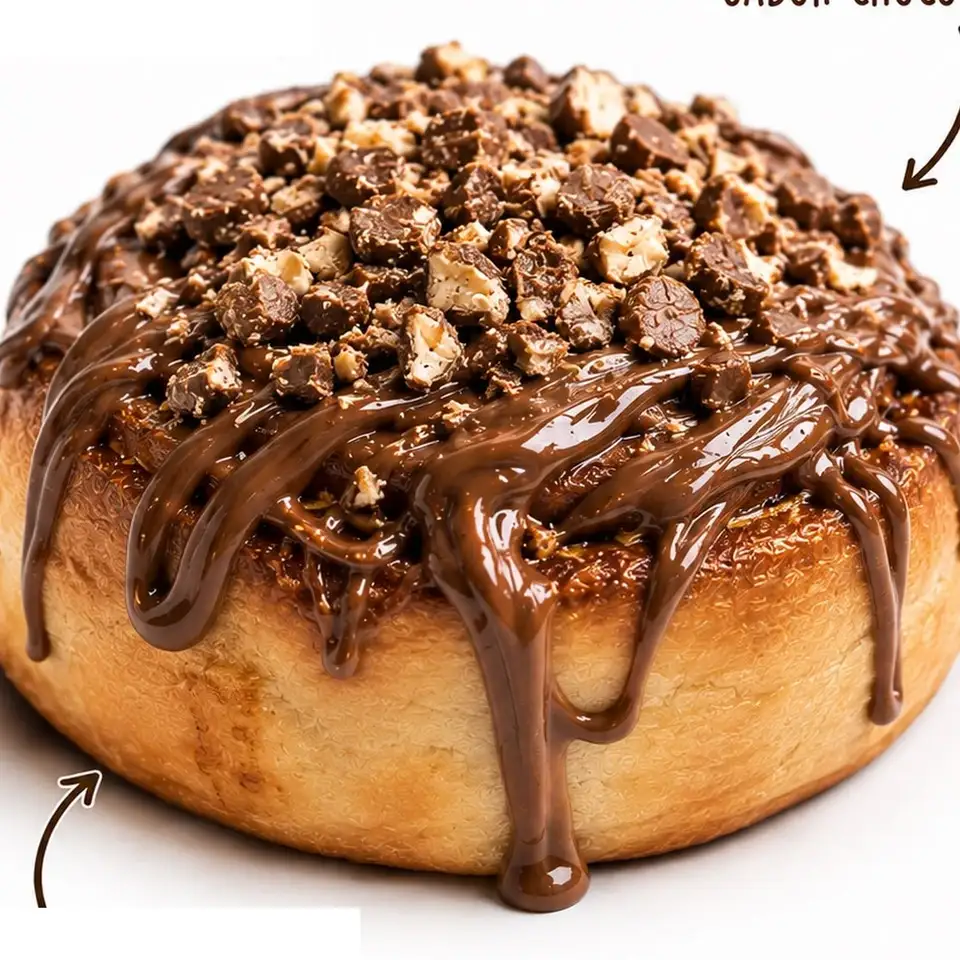 Cinnamon roll da Roll finalizado com Nutella cremosa e castanhas
