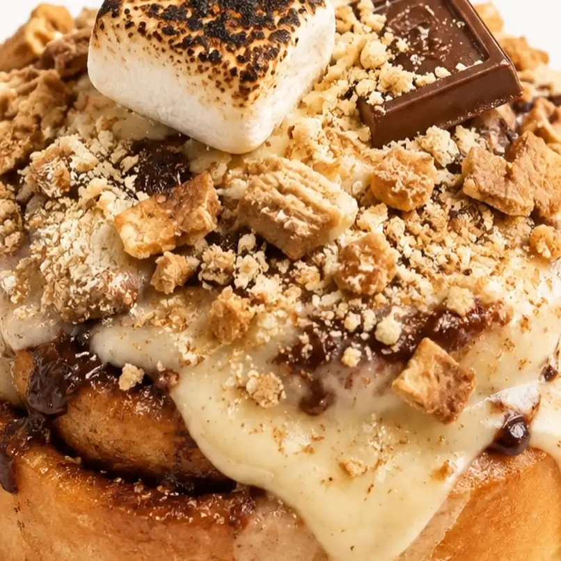 Cinnamon roll S’mores com marshmallow tostado e chocolate